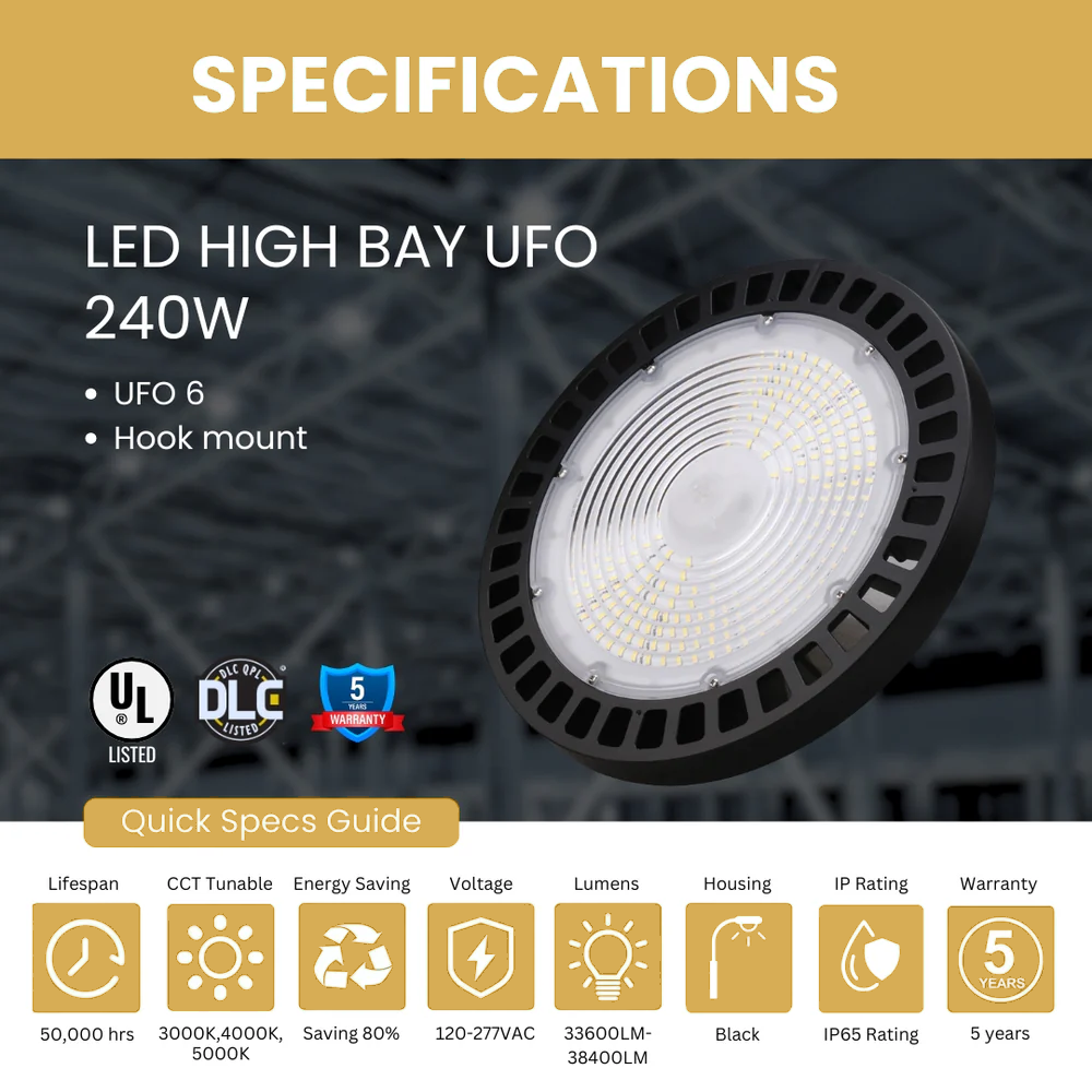 Premium LED UFO High Bay Light – 150W/200W/240W Selectable - Warehouse LEDs